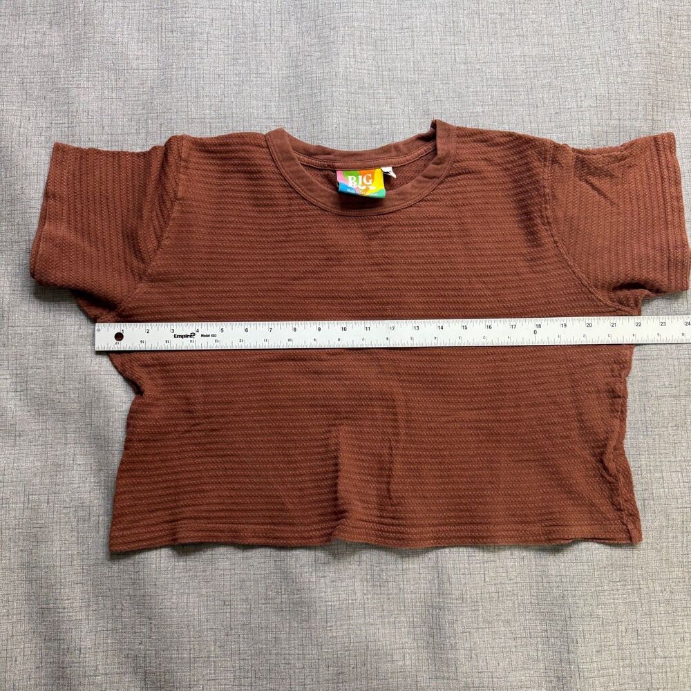 Big Bud Press Cotton Shirt Women's XS Brown Waffle 100% Cotton Oversize Crop - Picture 2 of 9
